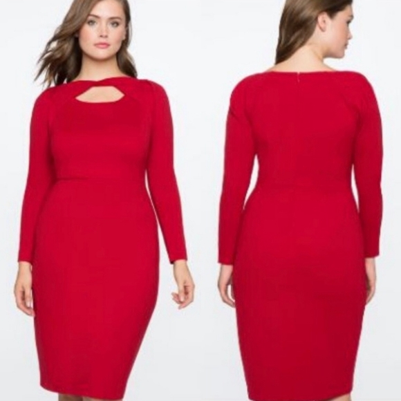 Eloquii Dresses & Skirts - Eloquii Women's Twist Front Ponte Knit Sheath Dress Size 14 Red Long Sleeve